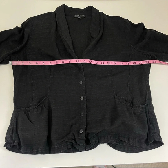 Eileen Fisher Jacket Womens Size Large Black Button Front Linen Button Front - Picture 8 of 10
